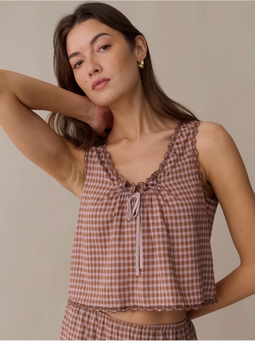 Kourt Cora Top S Brown Gingham NWT Reformation Style Few Moda